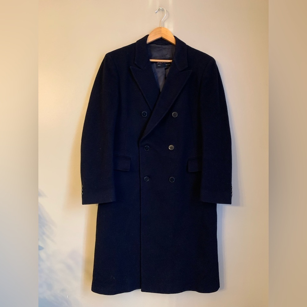 Yves Saint-Laurent Coat Mens Navy Blue Wool Double Breast Trench Overcoat 46?